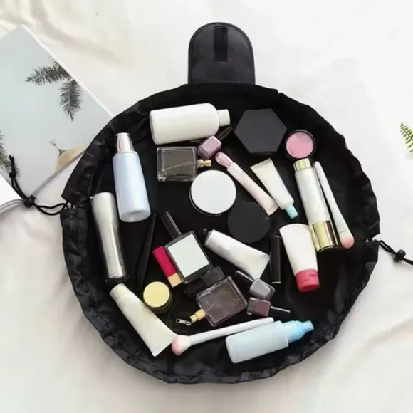 MAKEUP EXPANDABLE DRAWSTRING COSMETIC BAG OR CASE VELCRO CLOSURE IN BLACK- NEW - Picture 5 of 10